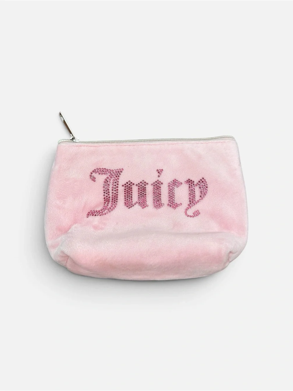 Juicy Couture Light Pink Plush Cosmetic Pouch with Rhinestone Logo